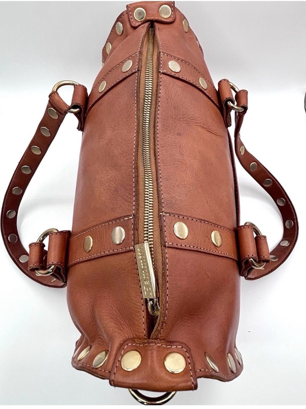 Hammitt Westwood Bag Elevated Chic Gold Studded Rivets Dr Brown Leather Satchel - Picture 12 of 14